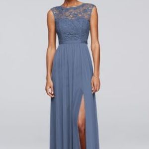 Bridesmaid dress, steel blue, David’s bridal